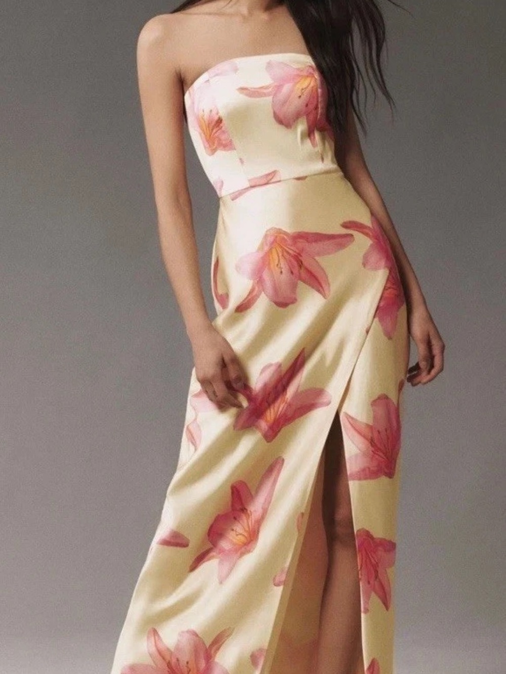 Anthropologie BHLDN Avianna Strapless Satin Side slit maxi Dress 16W $248